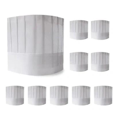 Image of GMHLLES 10 PCS Chef Hat Chefs Hats Disposable 9 Inch Adjustable Cooking for Kitchen Home Restaurant Party Catering Caps Accessories (White)