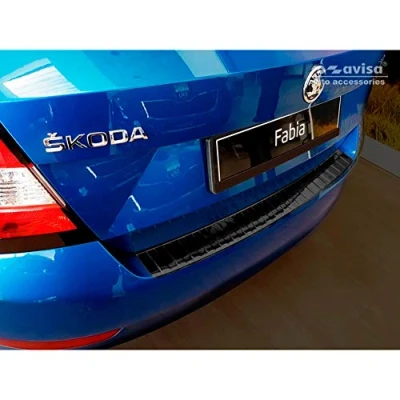 Image of Avisa Black Stainless Steel Rear bumper protector compatible with Skoda Fabia III HB 5 doors Facelift 2018 2021 &#039;Ribs&#039;
