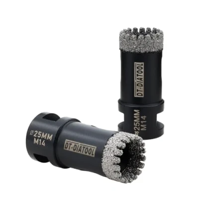 Image of DT DIATOOL Diamond Core Drill Bit 25mm 2 Pack Hole Saw for Porcelain Tile Ceramic Marble Granite M14 Thread