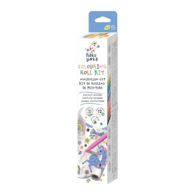 Image of Haku Yoka Wax Crayon &amp; Unicorn 3 Metre Colouring Roll, 12 Easy to Hold Colourful Crayons with Self Adhesive Painting Template, for Children from Years