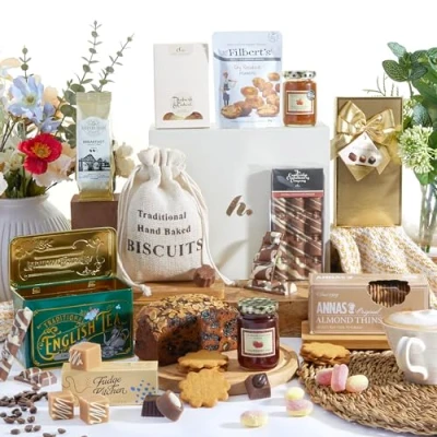 Image of Traditional Treats Gift Hamper Premium Chocolate, Biscuits, Cake, Coffee, Tea, Fudge Christmas Food Gifts, Xmas Hampers &amp; Gourmet By Clearwater