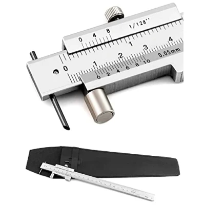 Image of QWORK Parallel Cross Calipers Stainless Steel Vernier Measuring Rage 0 20 cm (0 8 inch) with 2 Carbide Scribers/Pins/Needle, Marking Gauges, Tools