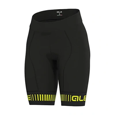 Image of Alé Cycling Women&#039;s PRR Strada Shorts, Black/Fluo Yellow, XL