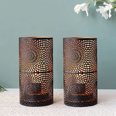 Image of JHY DESIGN Set of 2 Black Table Metal lamp Battery Powered Cordless Accent Light with Edison Style Bulb Operated Great for Weddings Parties Patio Events Indoors Outdoors