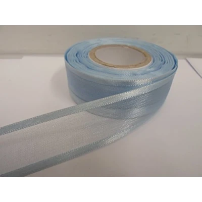 Image of 2 metres x 25mm Edged Organza Ribbon Baby Blue Light Double Sided Satin Edge Sheer 25 mm 2.5cm