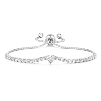 Image of Philip Jones Silver Plated Heart Solitaire Friendship Bracelet Created with Zircondia® Crystals