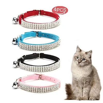 Image of Lovely Kitten Collar, Cat Collar with Bell and Elastic Strap (Red+Pink+Blue+Black)