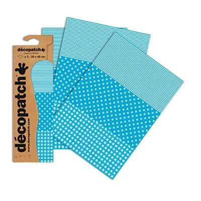 Image of Décopatch Ref C549O Blue Spots, Stripes and Gingham Paper Pack Each Sheet 30 x 40cm, of 3 Sheets Best Used With Décopach Glue &amp; Varnish,
