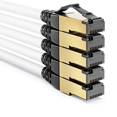Image of deleyCON 5x 0.25m (0.82 ft.) CAT8.1 Patch Cable Network Data S/FTP PIMF 2000MHz 40Gbit RJ45 LAN DSL CAT.8.1 Ethernet Plug White