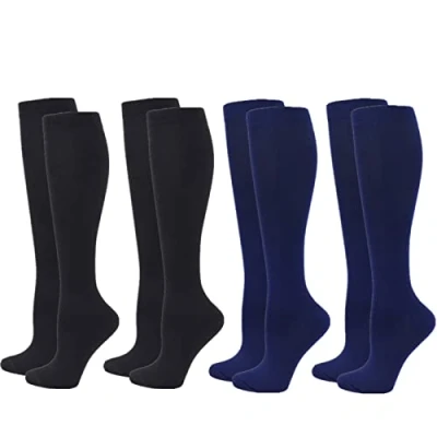 Image of Compression Socks for Women Men, 4 Pairs 20 25mmHg Knee High Stockings Sport, Athletic, Edema, Diabetic, Varicose Veins, Travel, Pregnancy, Nursing (XXL, Black Blue Blue)