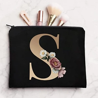 Image of 26 Letter Printed Zip Canvas Pouch Makeup Bag Make Up Bag, Cosmetic Travel Bag,Toiletry Bag,Organizer Bags,Toiletry Bags, Bride Bridesmaid Bag,Pencil Bag,Wash Bag,Coin Purse (Gold S)
