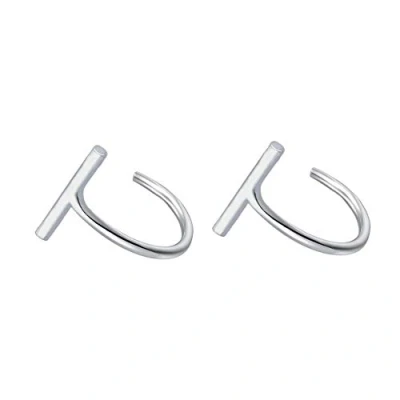 Image of Stick T Bar Half Huggie Hoop Cuff Stud Earrings 925 Sterling Silver Small Minimalist Mini Hoops Cartilage Fashion Geometric Piercing Studs for Women Girls Sensitive Ears (White Gold)