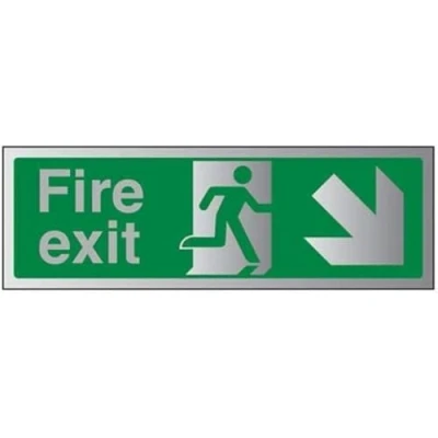 Image of VSafety Fire Exit Arrow Down Right Sign 450mm x 150mm 1.6mm Alu Rigid Plastic