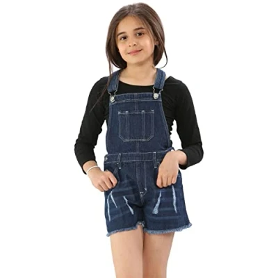 Image of True Face Girls Dungarees Denim Sleeveless Kids Bibs &amp; Braces Cotton Jeans Pant Short Children Dress 13/14 Years Dark Blue