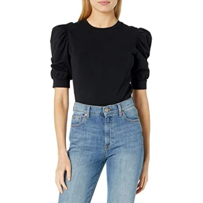 Image of The Drop Women&#039;s Mariko Puff Sleeve Crewneck Stretch Jersey T Shirt, Black, XXL Plus