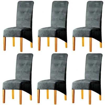 Image of LANSHENG Velvet Dining Chair Covers, Stretch Large Slipcovers for Chairs Set of 6, Washable Removable Kitchen Seat Protector Room (Silver Gray, 6)
