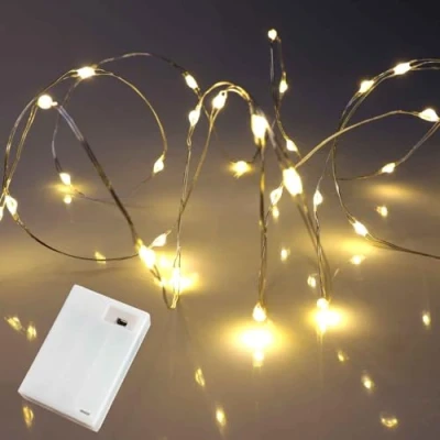 Image of Qbis Battery Powered Christmas Lights with 6hr Timer Mode. 40 LED Fairy Lights. Warm White Wire (40 White)