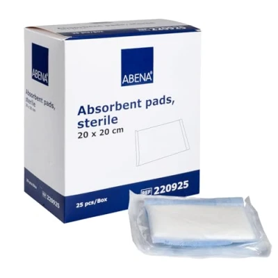 Image of ABENA suction compress 20x20cm, 25 pieces, white, sterile, highly absorbent bandages, pad, latex free, with water repellent backing