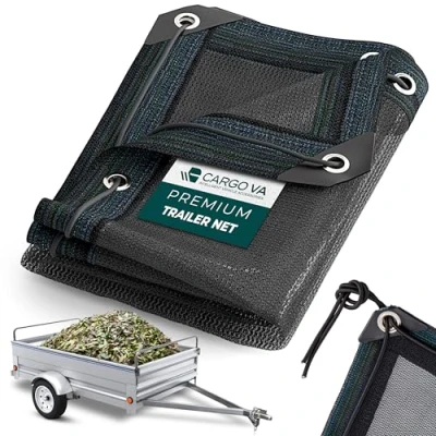Image of CargoVA® fijnmazig aanhangwagennet 2.5 x 4.5 m Zwart afdeknet met rubberen koord voor optimal ladingzekering