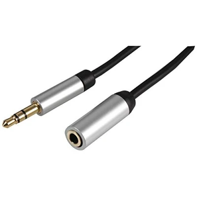 Image of Pro Signal PSG3223 1.5m 3.5mm Stereo Jack Slim Extension Lead with Aluminium Head shells, Black