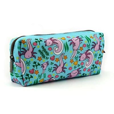 Image of LParkin Axolotl Students Canvas Pencil Case Pen Bag Pouch Stationary Makeup Cosmetic