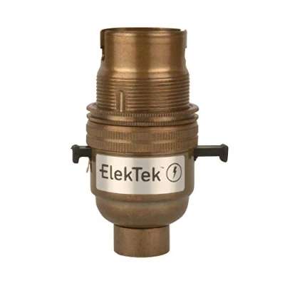 Image of ElekTek Special Safety Switch lamp Bulb Holder B22 BC Bayonet Shade Ring, 10mm/M10 x1 Bottom Entry, Bronze, Child Safe Push Bar Locks Off to Cut Power if not Inserted Made in UK