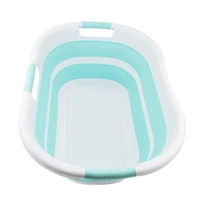 Image of SAMMART 40L Collapsible Plastic Laundry Basket Foldable Pop Up Storage Container/Organizer Portable Washing Tub Space Saving Hamper/Basket (1, White/Lake Green)