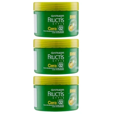 Image of Garnier Fructis Style Shine Long lasting Disciplining Wax Up to 24H with Bamboo Extract 02 Strong Hold Defines and Adds 3 x 70 ml jars