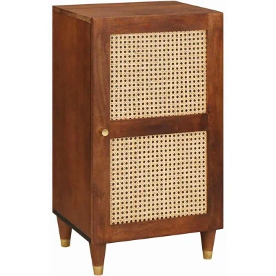 Image of vidaXL Media Storage Cabinets &amp; Racks Brown Cane and solid mango wood