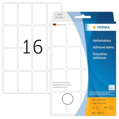 Image of HERMA 10613 Multi purpose labels 25x40 mm white Movables/removable paper matt 512 pcs.