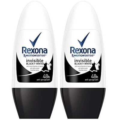 Image of Rexona Women&#039;s Deodorant Roll On Invisible Black + White Freshness, Light Fragrance, 50 ml Pack of 2