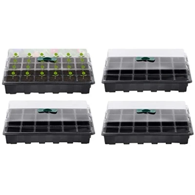 Image of KAHEIGN 4Pcs Plant Seedling Tray, 24 Cells Plastic Nursery Tray Flower Seed Propagators with Adjustable Vents for Greenhouse Garden Home (With Lids and Bases)