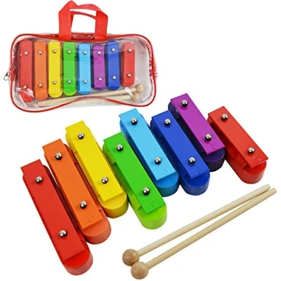 Image of A Star Colourful Chime Bar Set of 8 Soprano Diatonic Rainbow Glockenspiel Xylophone with Two Wood Beaters in Carry Bag C6 to C7