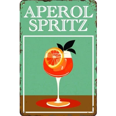 Image of 30 x 20 cm Retro Tin Sign, Bar Cocktail Recipe, Summer Feeling Aperol Spritz Prosecco (Turquoise)