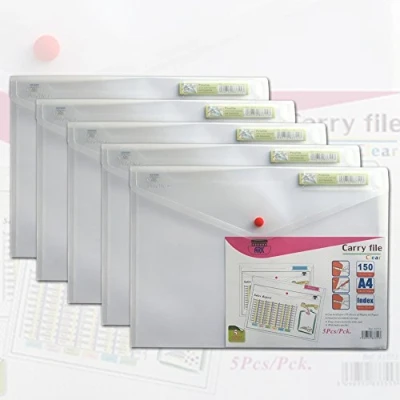 Image of ARK Carry File Popper Wallet with Press Stud Closure [Pack of 5] (Clear, A4)