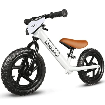 Image of KRIDDO Toddler Balance Bike 2 Year Old, Age 18 Months to 5 Years 12 Inch Push Bicycle with Customize Plate (3 Sets of Stickers Included), Gift for 3 Boys Girls, White