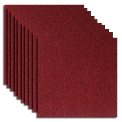 Image of 20PCS Carpet Tiles 5m2 Box Heavy Duty Floor Non Slip Interior 50X50cm for Flooring Home Office Living Room Bedroom Commercial Apartment (Red)