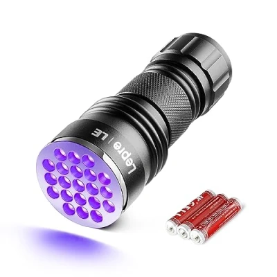 Image of Lepro UV Light, 21 LED 395nm Torch, Black Light Detector for Pets Urine, Stain, Bed Bugs on Carpet or Floor, Fake Banknote and More, 3 AAA Batteries Included