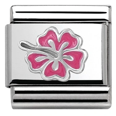 Image of Nomination Classic Silver Hibiscus Pink Flowers &amp; Nature Charms