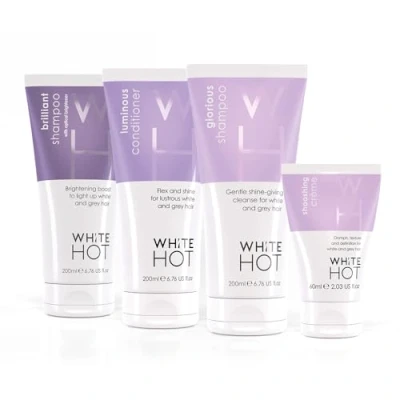 Image of white Hot Short hair Quartet, brightening care regime with texturising styling cream for shorter &amp; grey hair, purple shampoo