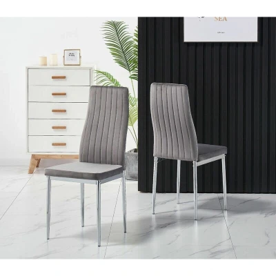 Image of FURNIZONE MONZA DINING CHAIRS SET OF 2 SOFT VELVET WITH CHROME METAL LEGS (Grey)