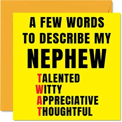Image of Rude Birthday Cards for Nephew Few Words Describe Tw*t Joke Happy Card from Auntie Uncle, Banter Gifts, 145mm x Offensive Greeting Gift