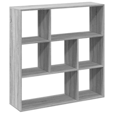 Image of vidaXL Grey Sonoma Room Divider Bookcase Modern Engineered Wood Geometric Design, 7 Compartments, Versatile for Living Room, Bedroom, Study, 102x29x103.5 cm