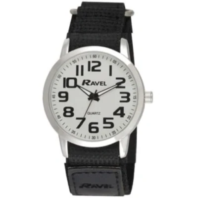 Image of Ravel Men&#039;s Modern Workwear Watch with Easy Fasten Strap Silver Tone/White Dial/Black
