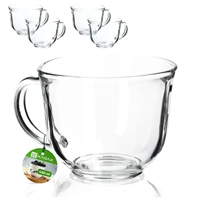 Image of KADAX Tea Glasses with Handle, 480ml Glass Cup Set, Dishwasher Safe Coffee Glasses, Hot and Cold Drinks, Mugs, Juice Cups (480ml/4 Pack)