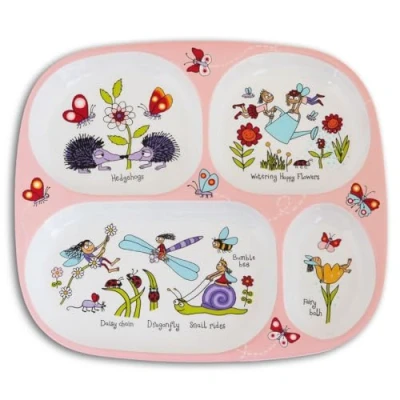 Image of Tyrrell Katz Toddler Divider Plate with 4 Sections and Secret Garden Design Dishwasher Safe Melamine Kids Compartment Tray 24 x 21 2 cm