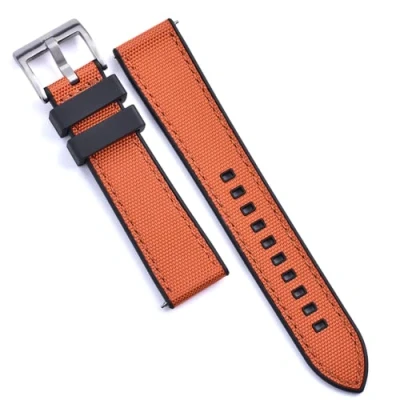 Image of Max Sailcloth Watch Strap with FKM Rubber Backside and Quick Release Replacement Band, Choice of Colour Size (22mm, Black Orange)
