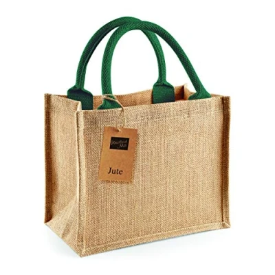 Image of Westford Mill Jute Mini Gift Bag Natural/Forest Green One Size