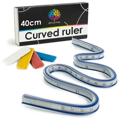 Image of OfficeTree Flexible Ruler 16 Inches Flexi Curve 40cm French Ruler, Perfect for Sewing and Drawing Flex 4x Chalk