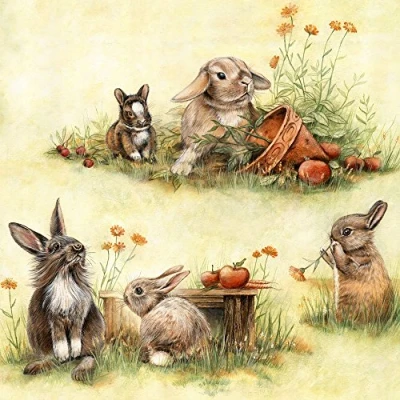 Image of 20 napkins, Easter, cute rabbits/animals/animal pattern, 33 x cm